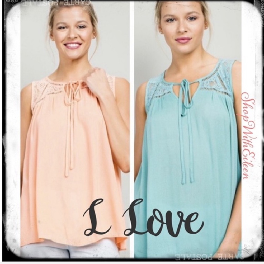 Dusty Peach Crochet Lace Trim Sleeveless Top